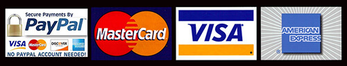 Payment Options to include, VISA, MC, AMEX & PAYPAL